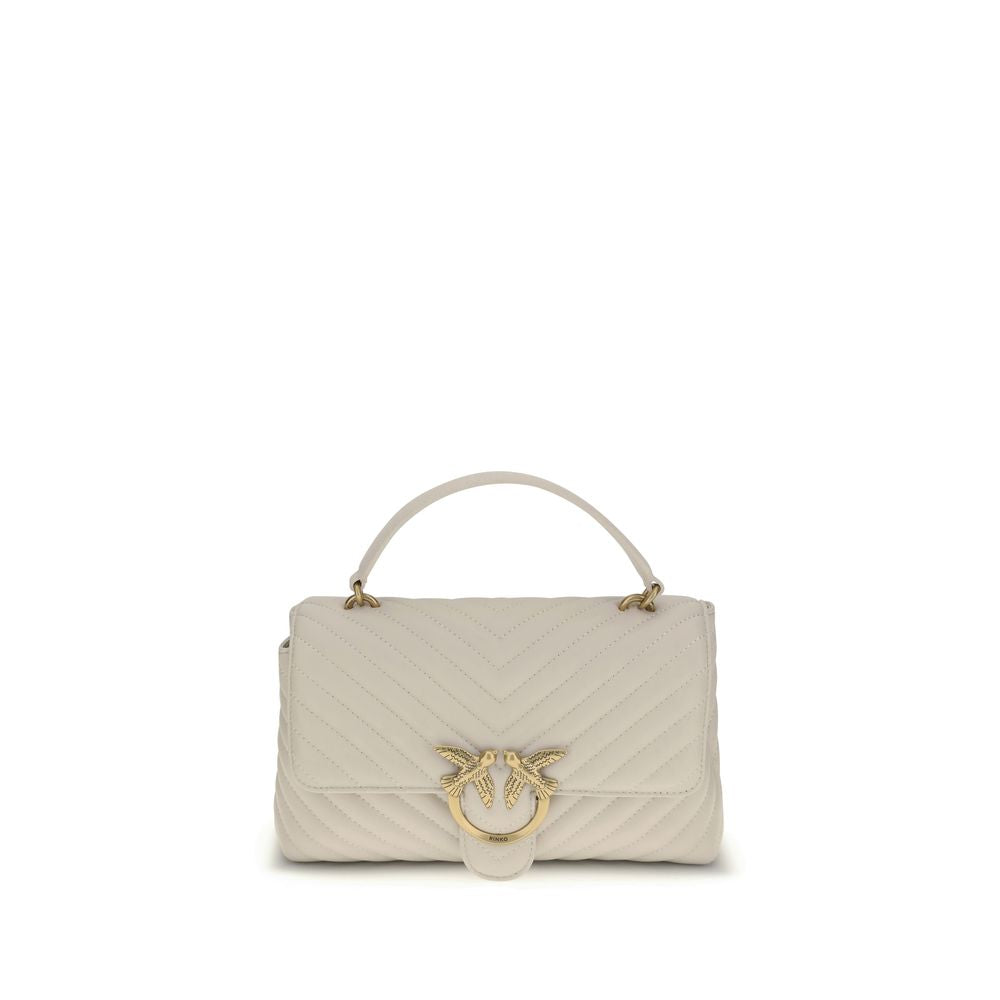 Pinko Love Lady Cream Calfskin Quilted Handbag with Gold Love Birds Logo PINKO