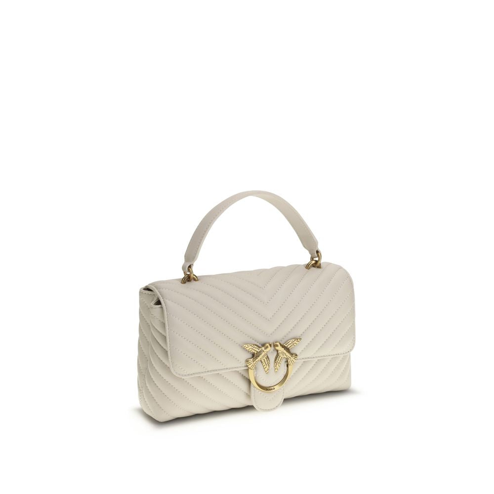 Pinko Love Lady Cream Calfskin Quilted Handbag with Gold Love Birds Logo PINKO