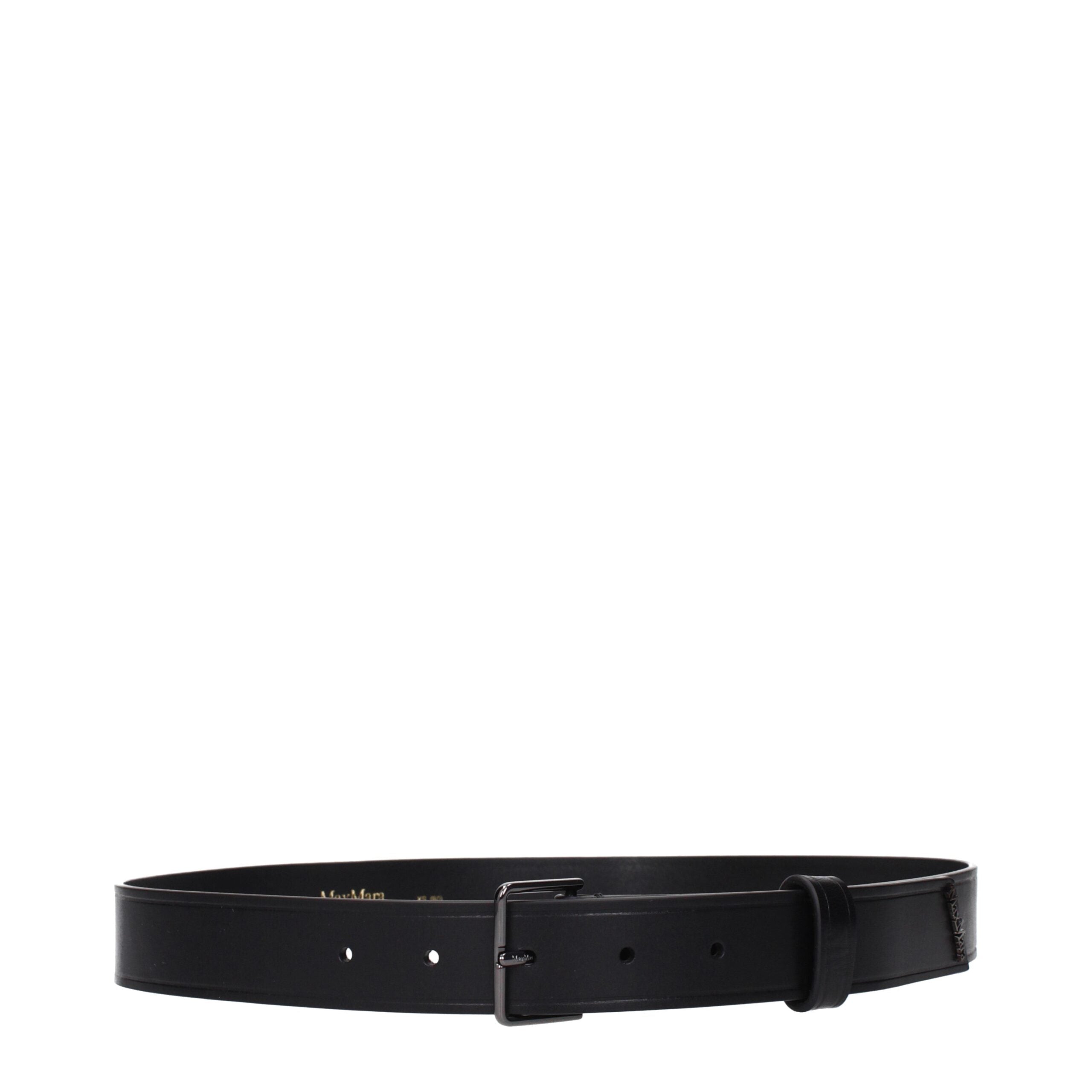 Max Mara Black Leather Logo Belt