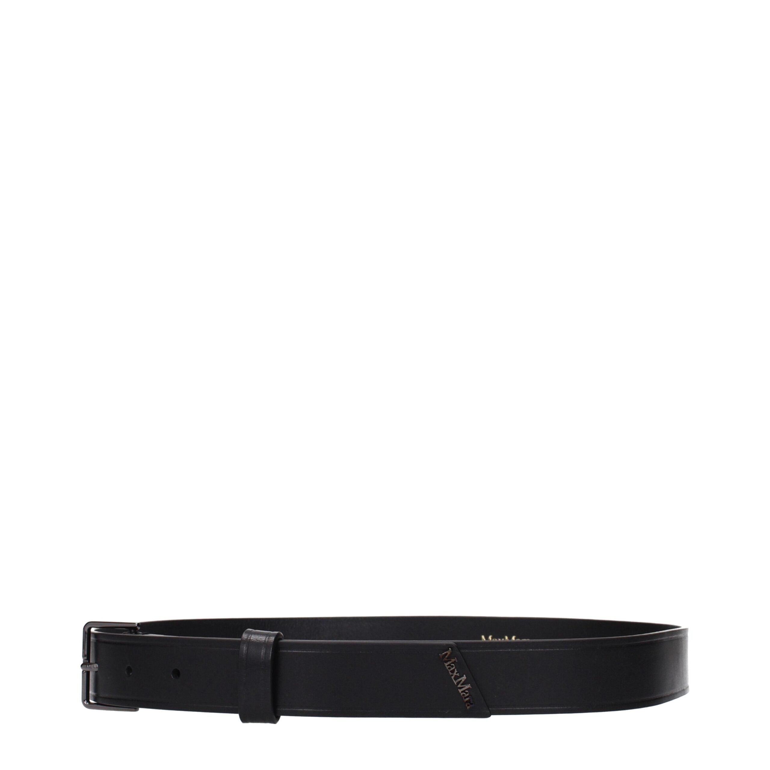 Max Mara Black Leather Logo Belt