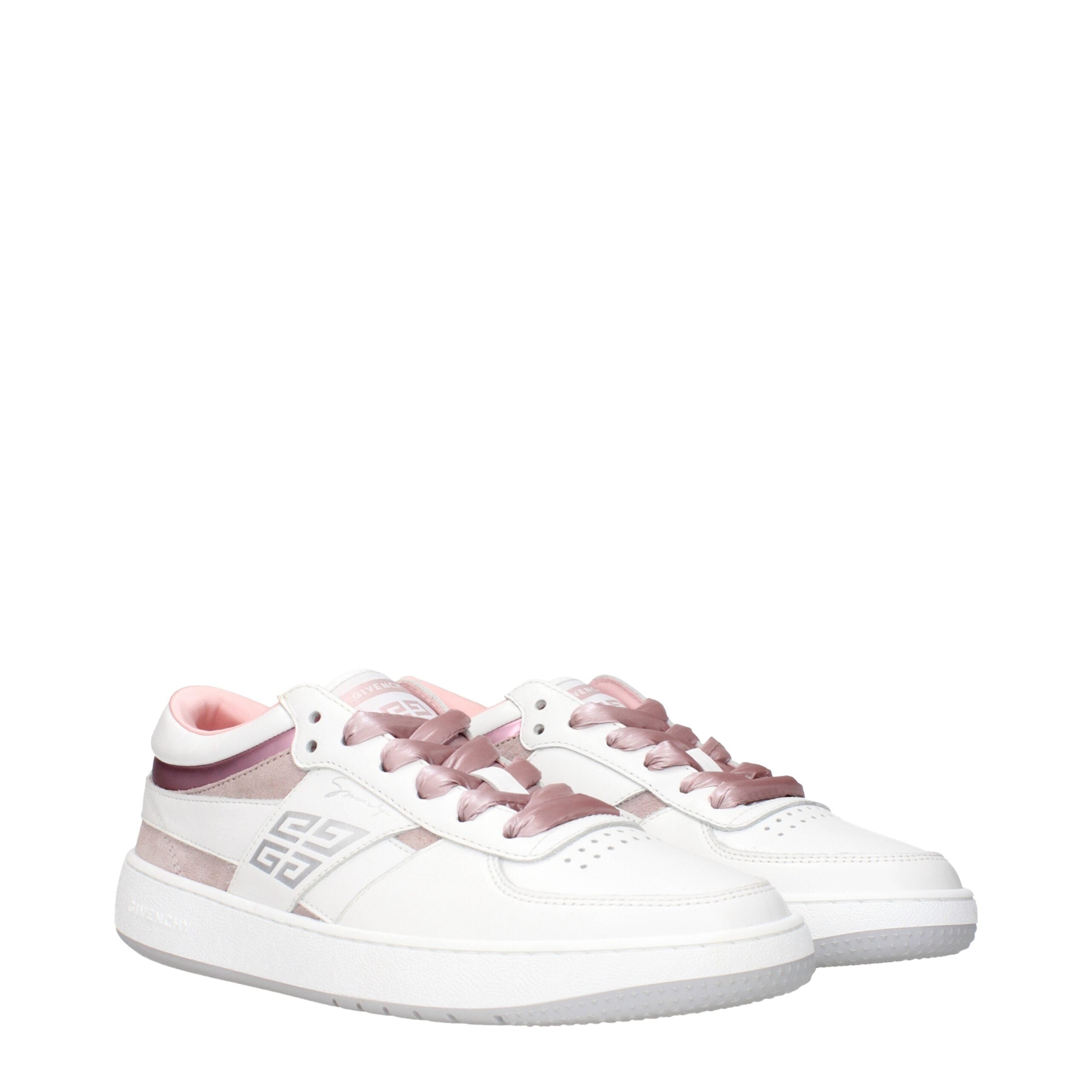 Givenchy White Leather Low Top Sneakers – Logo Details & Pink Accents
