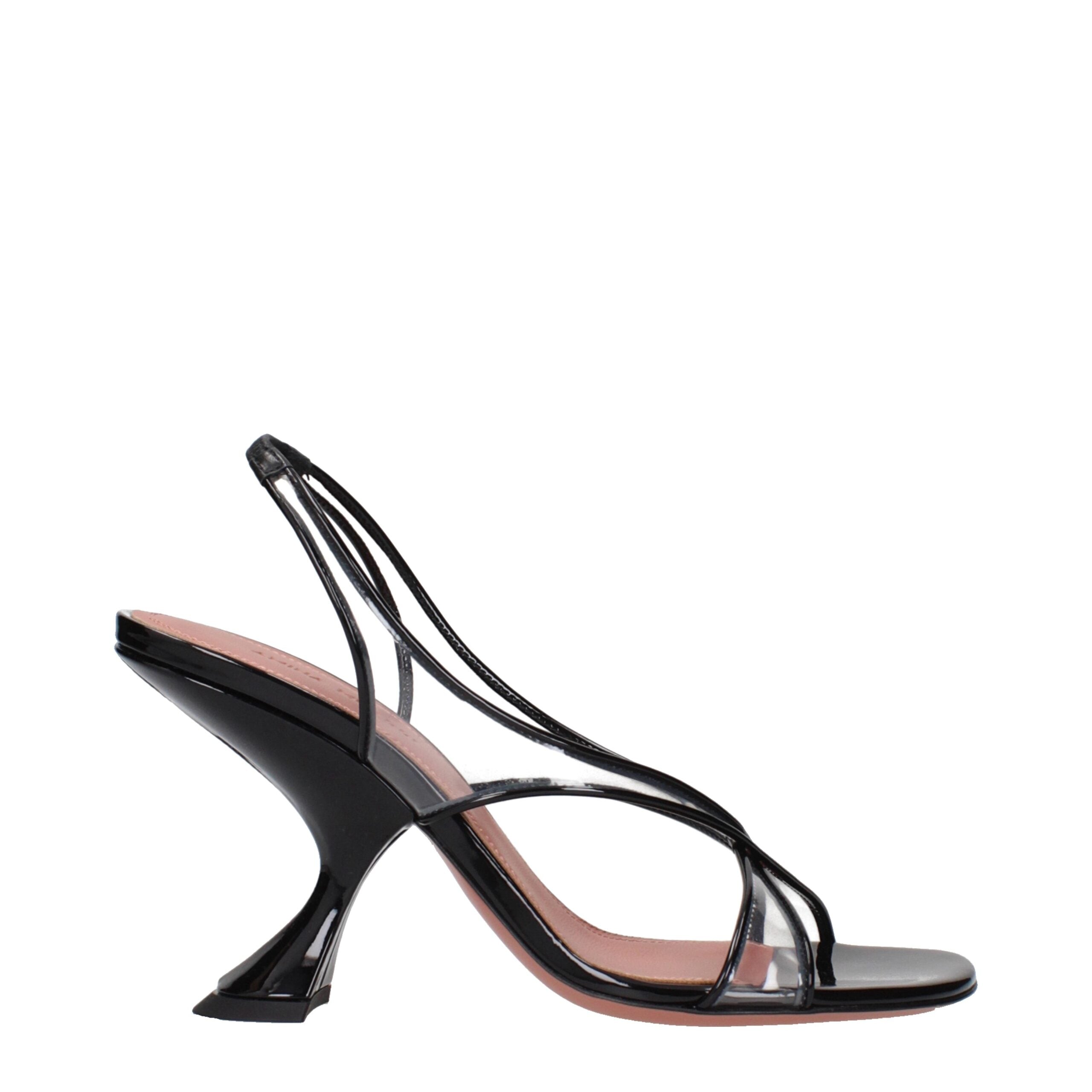 Amina Muaddi Black Patent Leather Lena Sandal 90