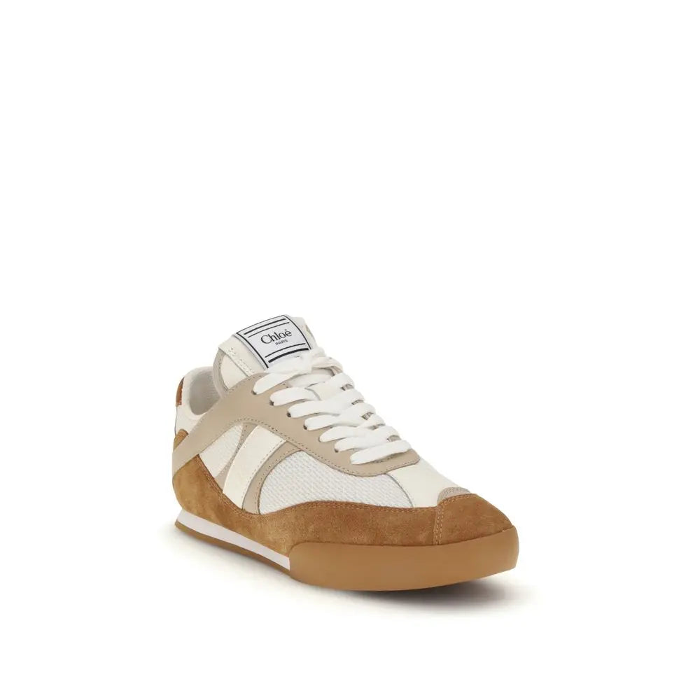 Chloé Kick Brown Calfskin & Mesh Sneakers with Embossed Logo Chloé