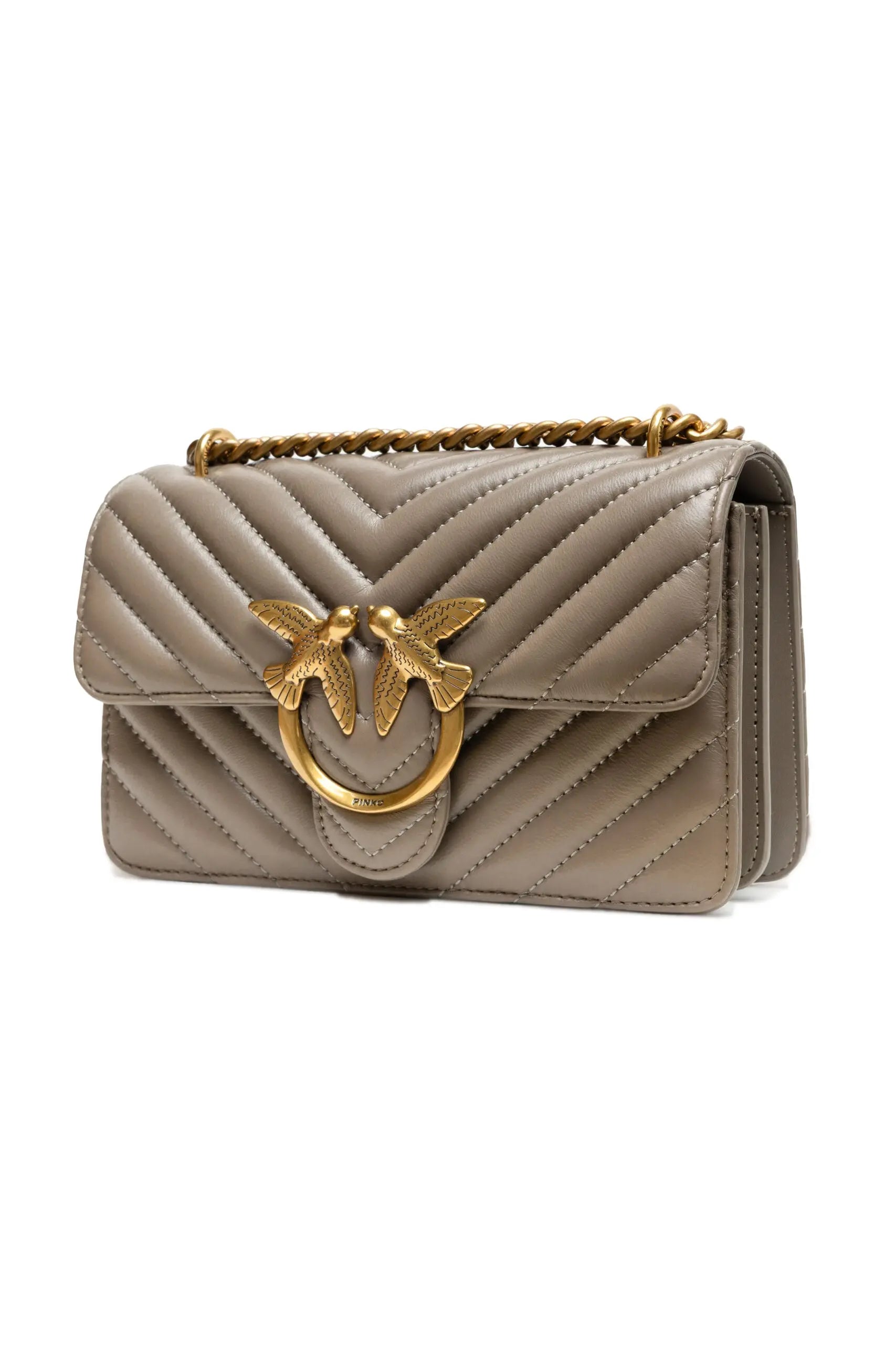 Pinko Love Click Mini grey Chevron Shoulder Bag with Love Birds Buckle PINKO