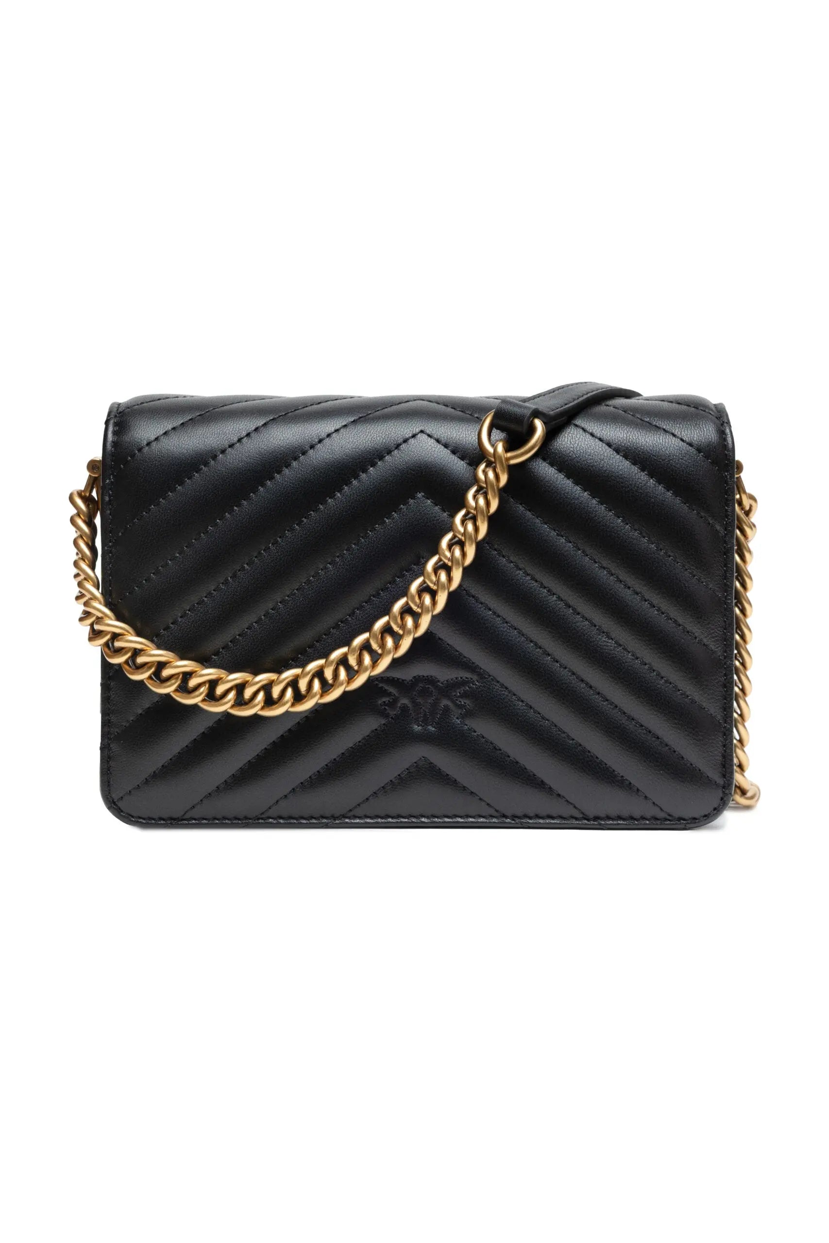 Pinko Love Click Mini Black Chevron Shoulder Bag with Love Birds Buckle PINKO