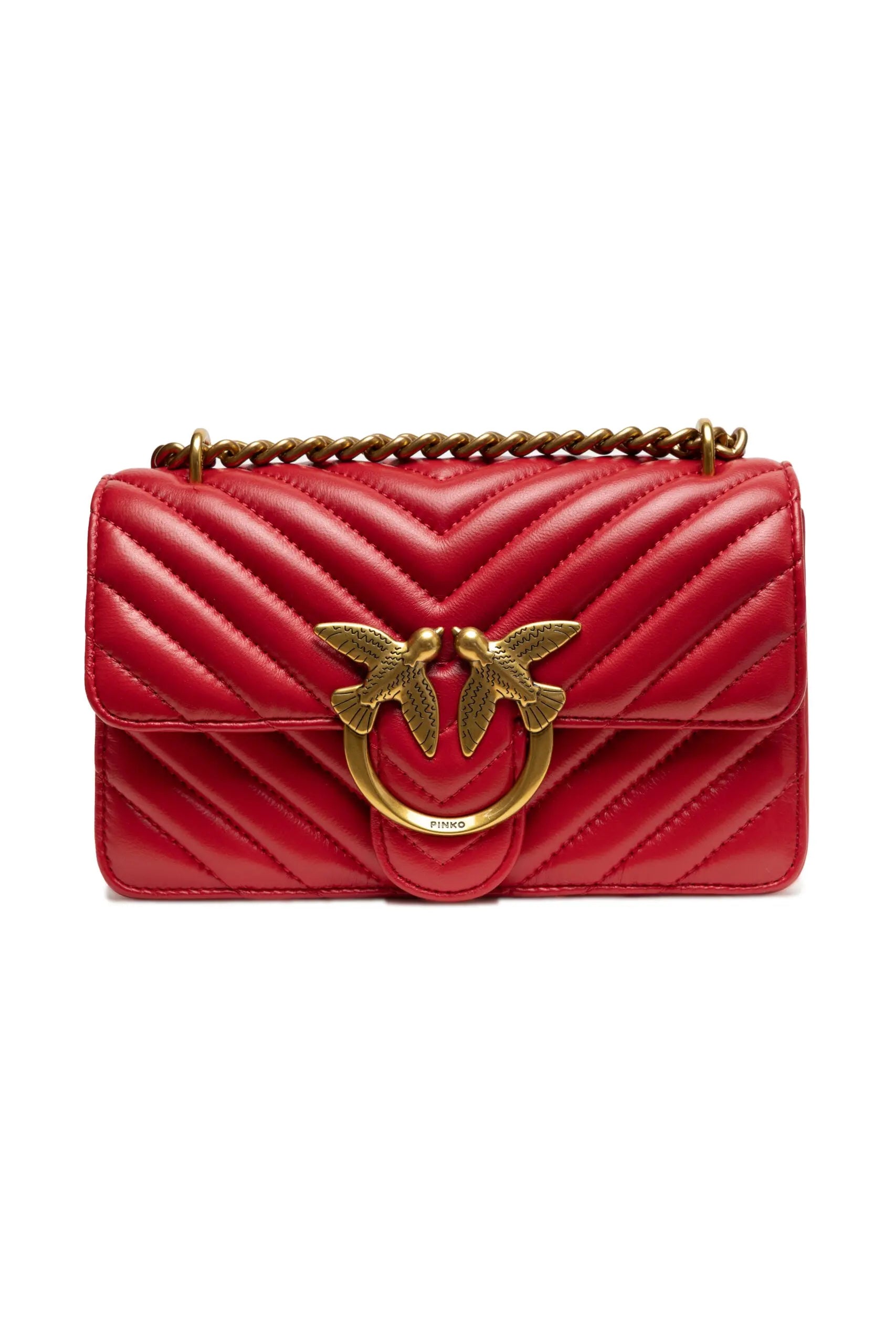 Pinko Mini Love One Red Chevron Shoulder Bag with Love Birds Buckle PINKO