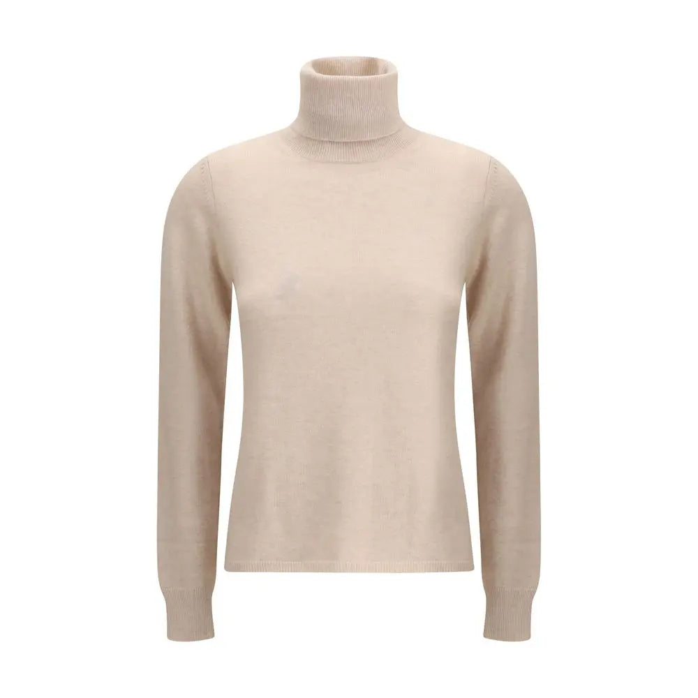 Max Mara Studio Beige Wool-Cashmere Slim Turtleneck Sweater Max Mara