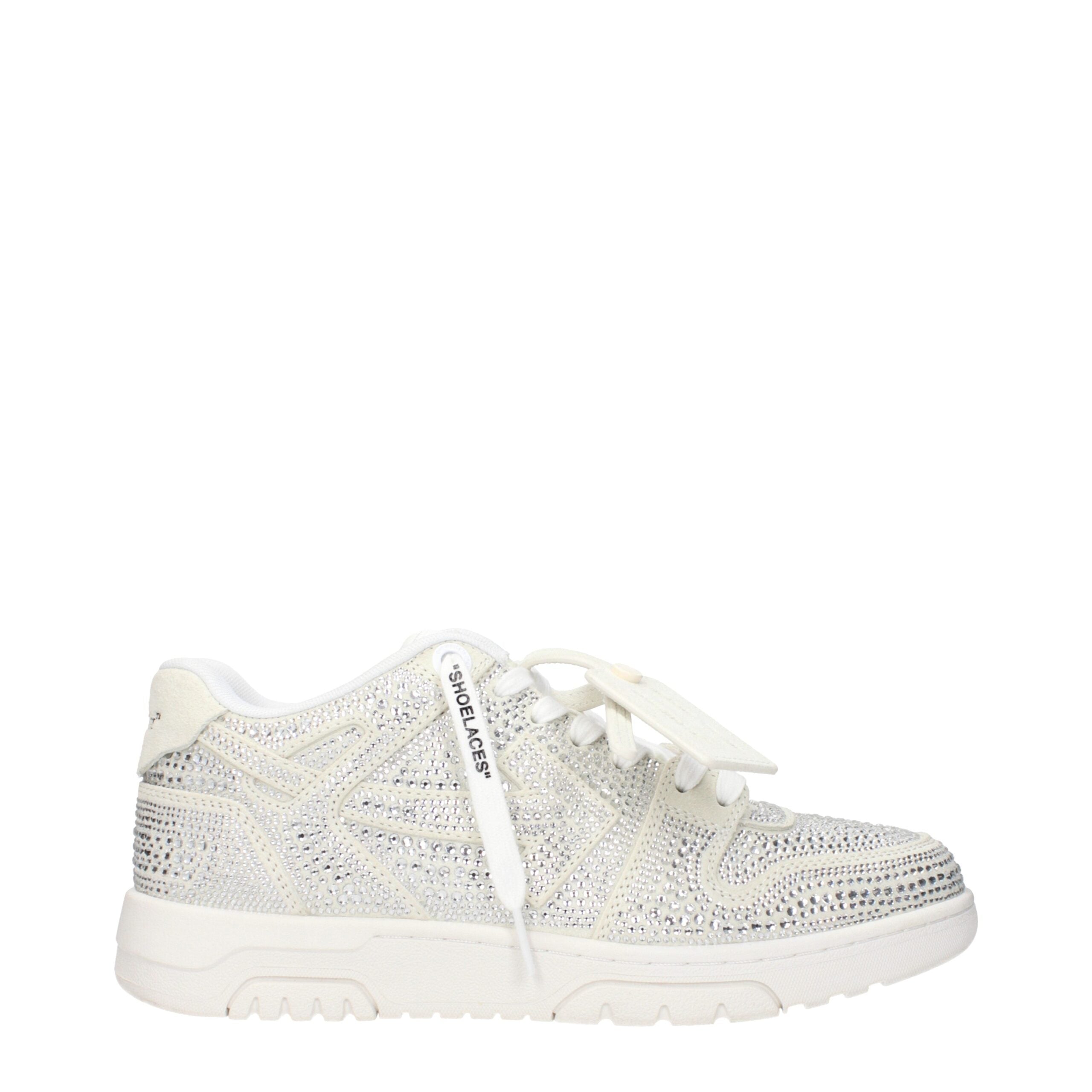 Off-White Beige Suede Low-Top Sneakers with Rhinestone Details