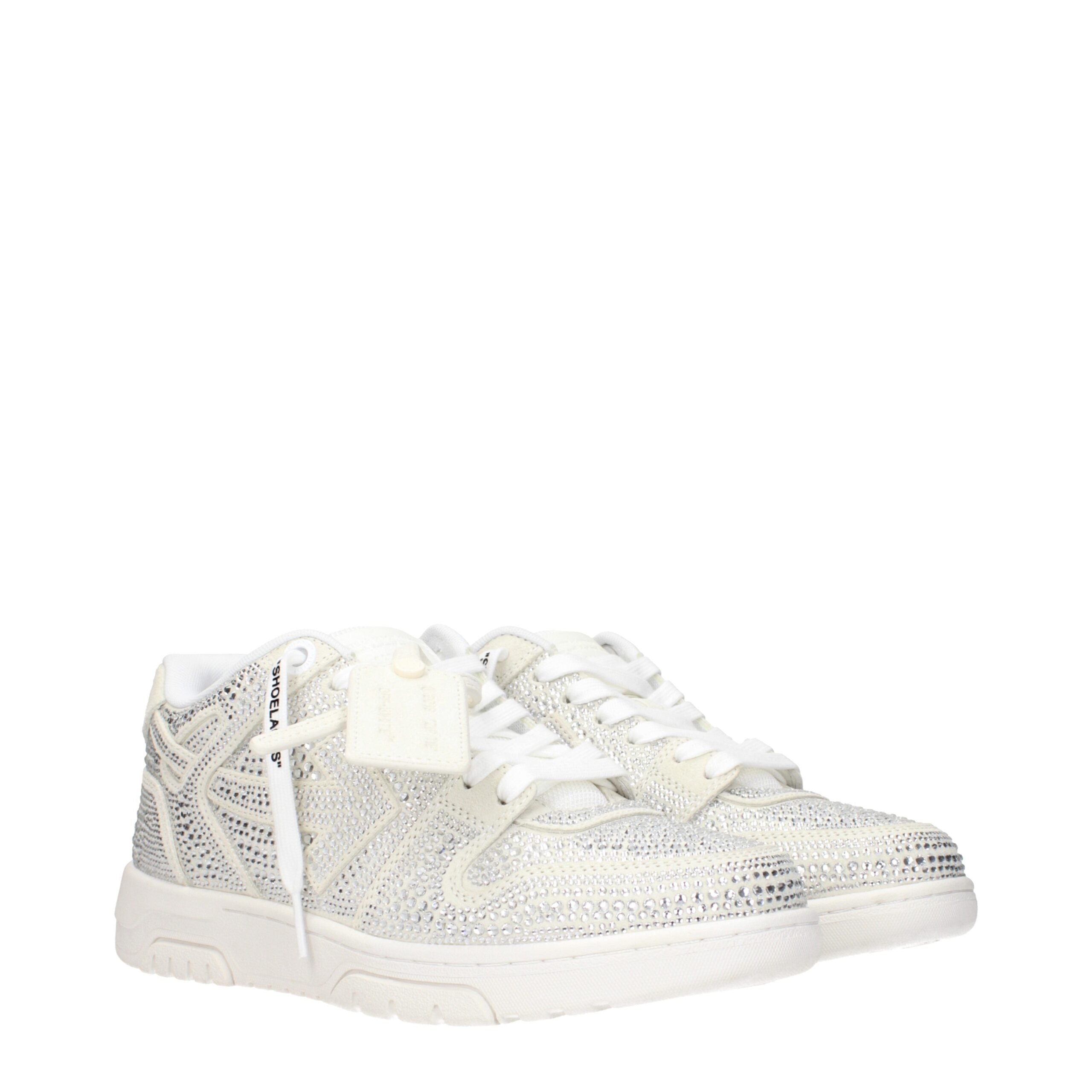 Off-White Beige Suede Low-Top Sneakers with Rhinestone Details