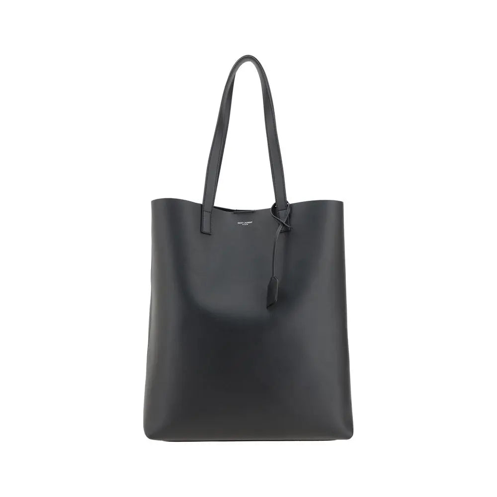 Saint Laurent Black Calfskin Leather Tote Bag with Contrasting Monogram and Zip Pouch Saint Laurent