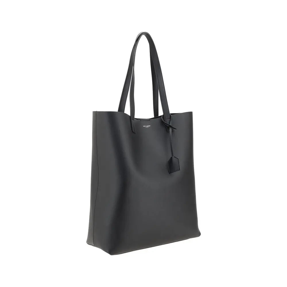 Saint Laurent Black Calfskin Leather Tote Bag with Contrasting Monogram and Zip Pouch Saint Laurent