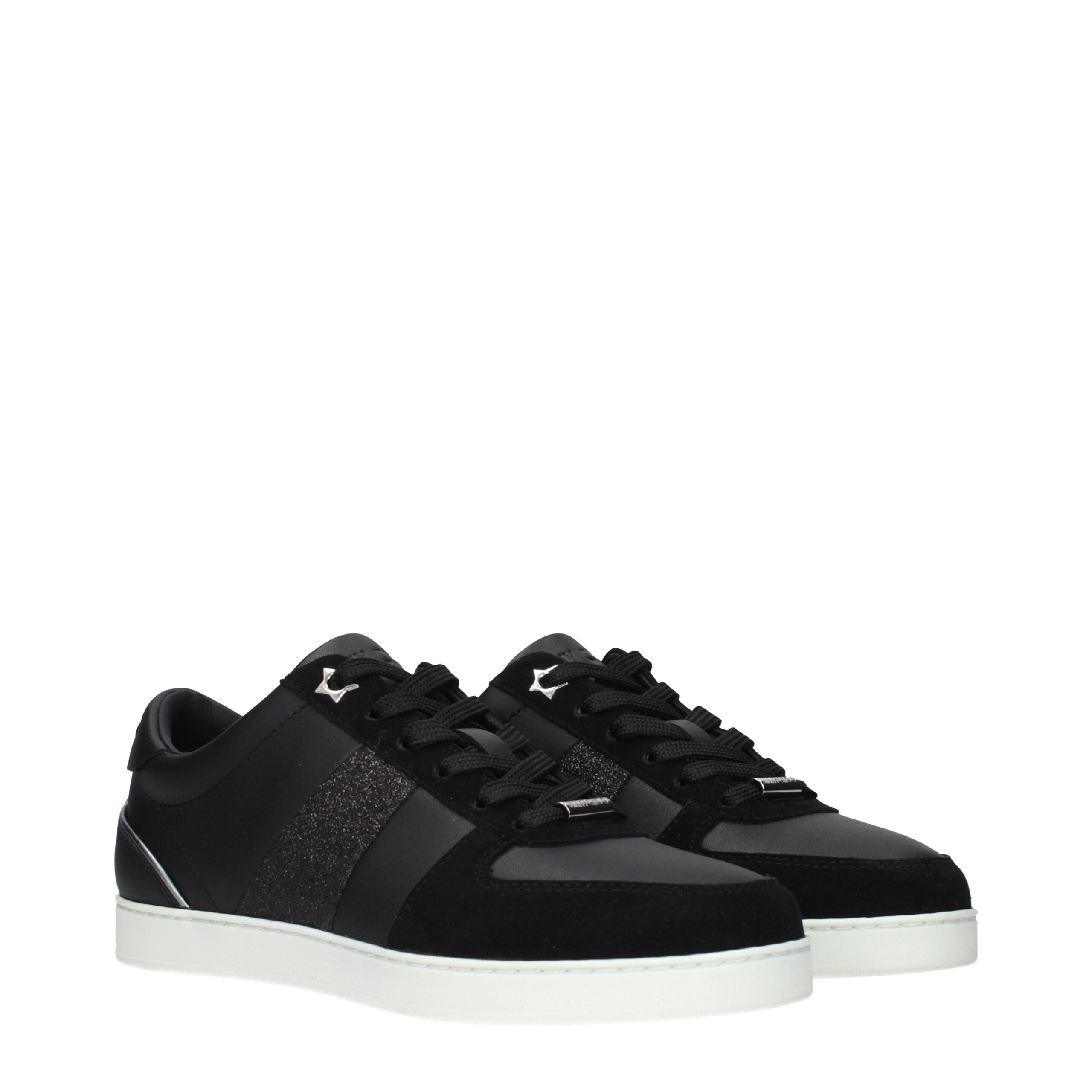 Jimmy Choo Teri Black Leather Low-Top Sneakers with Logo Details