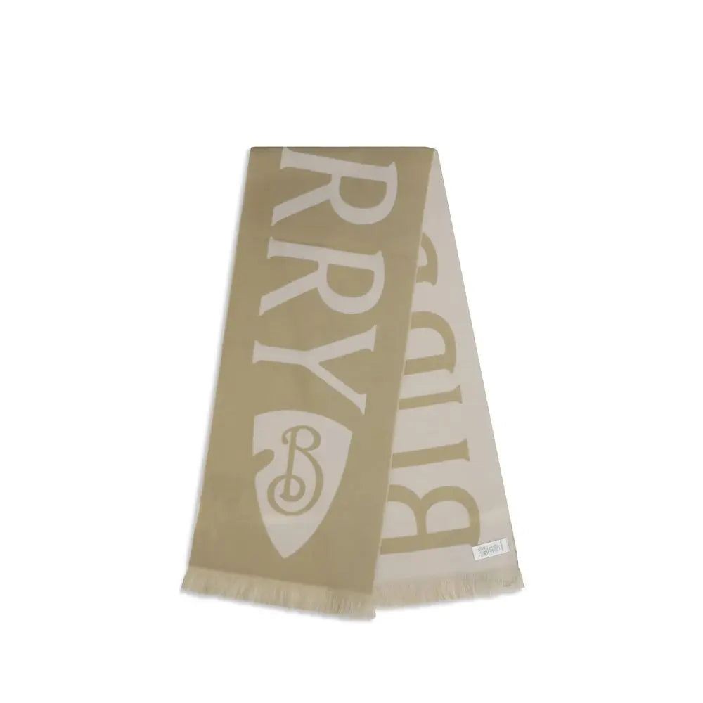 Burberry Beige Wool Logo Scarf with Jacquard B Shield Pattern Burberry