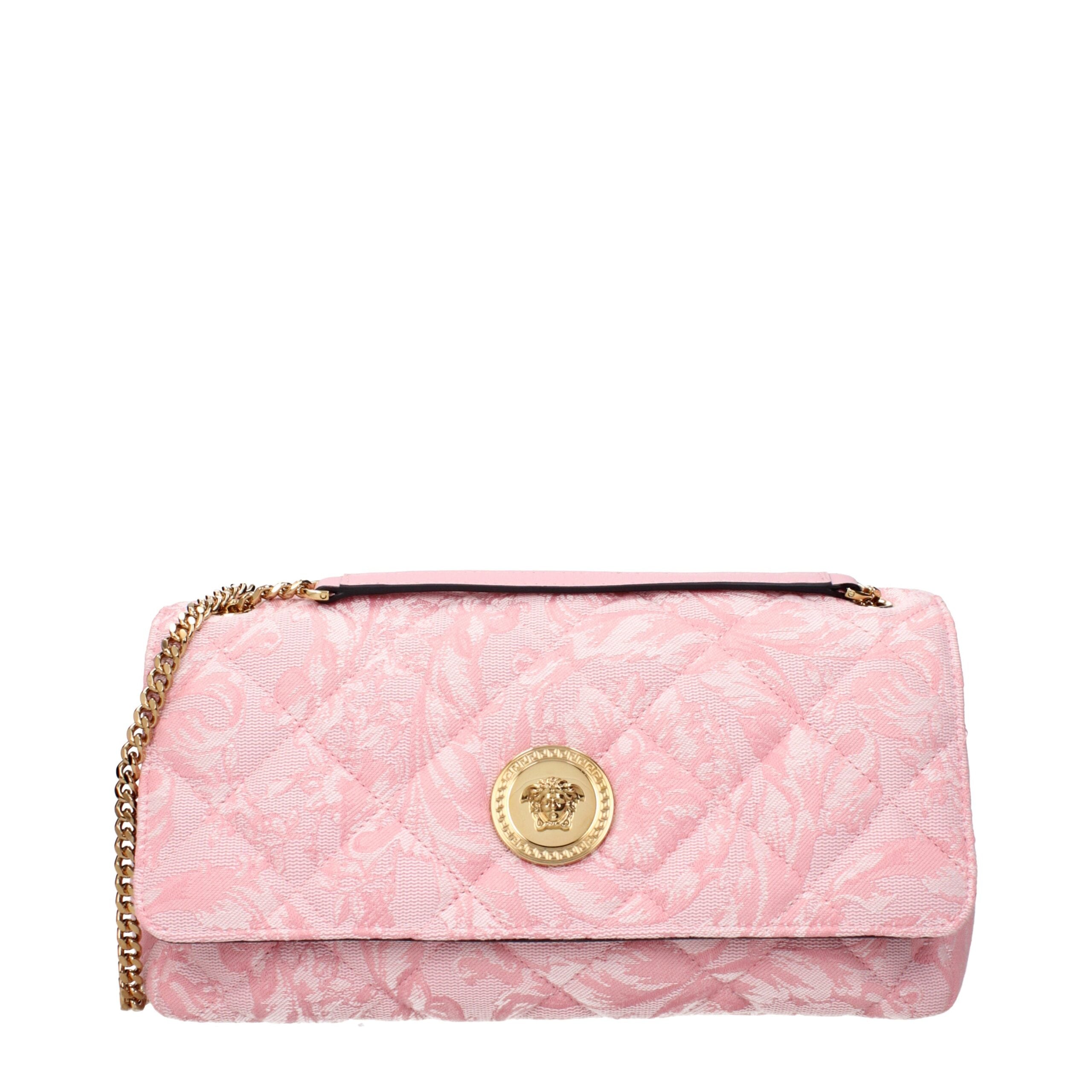 Versace La Medusa Shoulder Bag – Roze/Beige Gequilt Jacquard met Gouden Medusa
