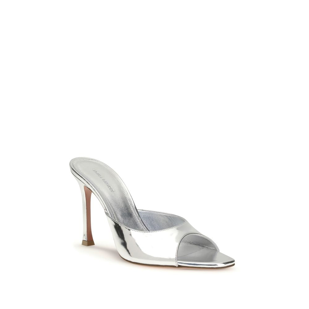 Amina Muaddi Silver Calf Leather Bos Taurus Stiletto Heel Sandals Amina Muaddi