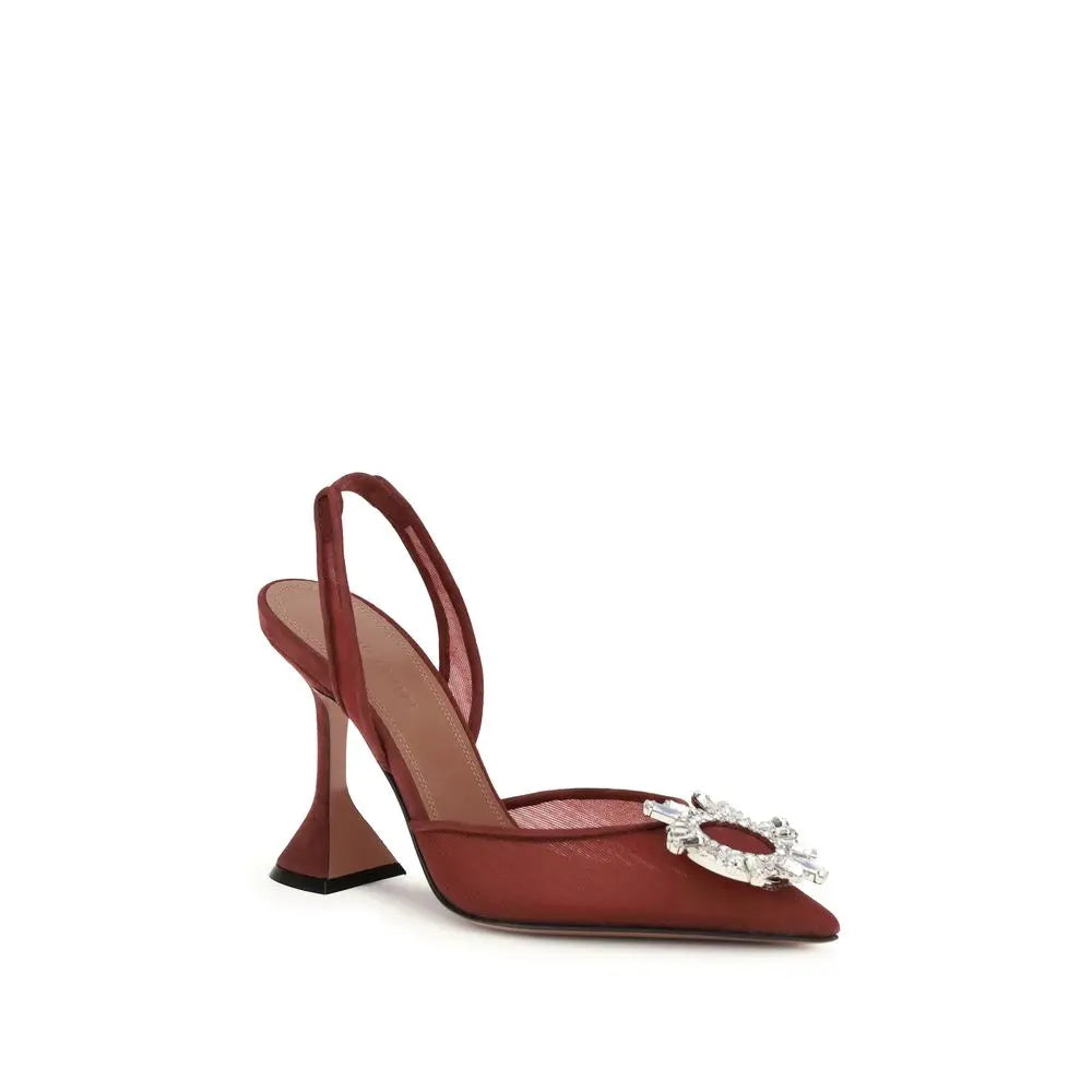 Amina Muaddi Begum Slingback Pumps – Bordeaux met Kristallen Ornament Amina Muaddi