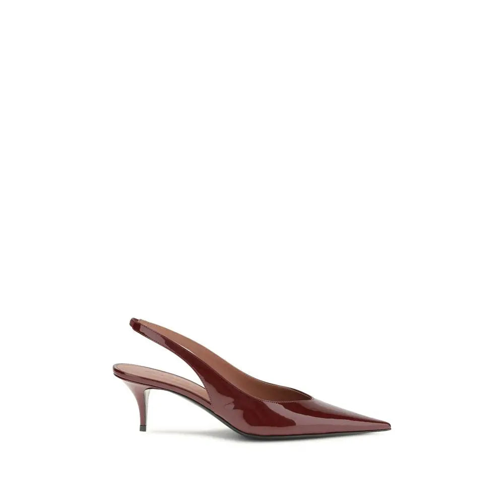 Amina Muaddi Bordeaux Calf Leather Bos Taurus Mid Heel Pumps Amina Muaddi