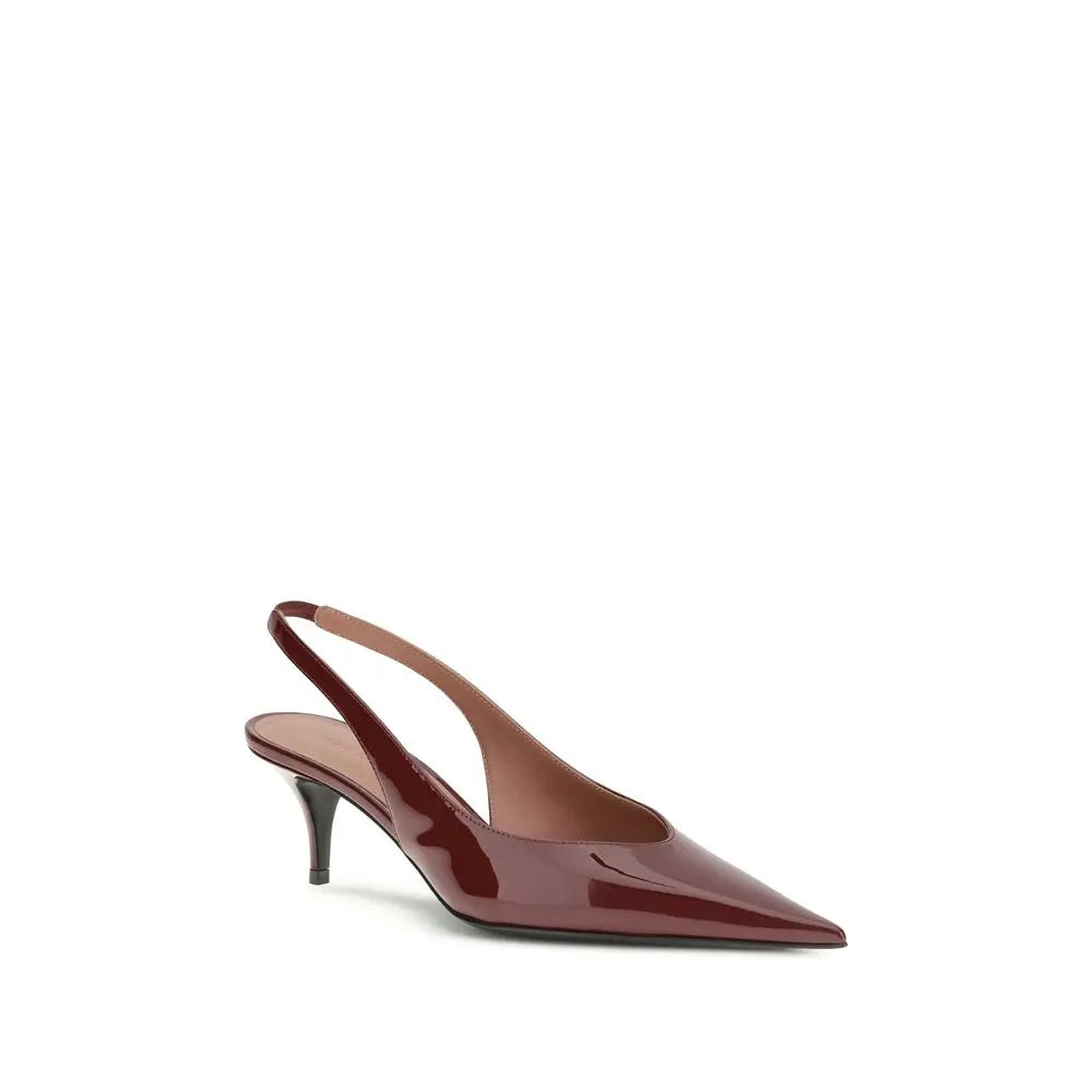 Amina Muaddi Bordeaux Calf Leather Bos Taurus Mid Heel Pumps Amina Muaddi