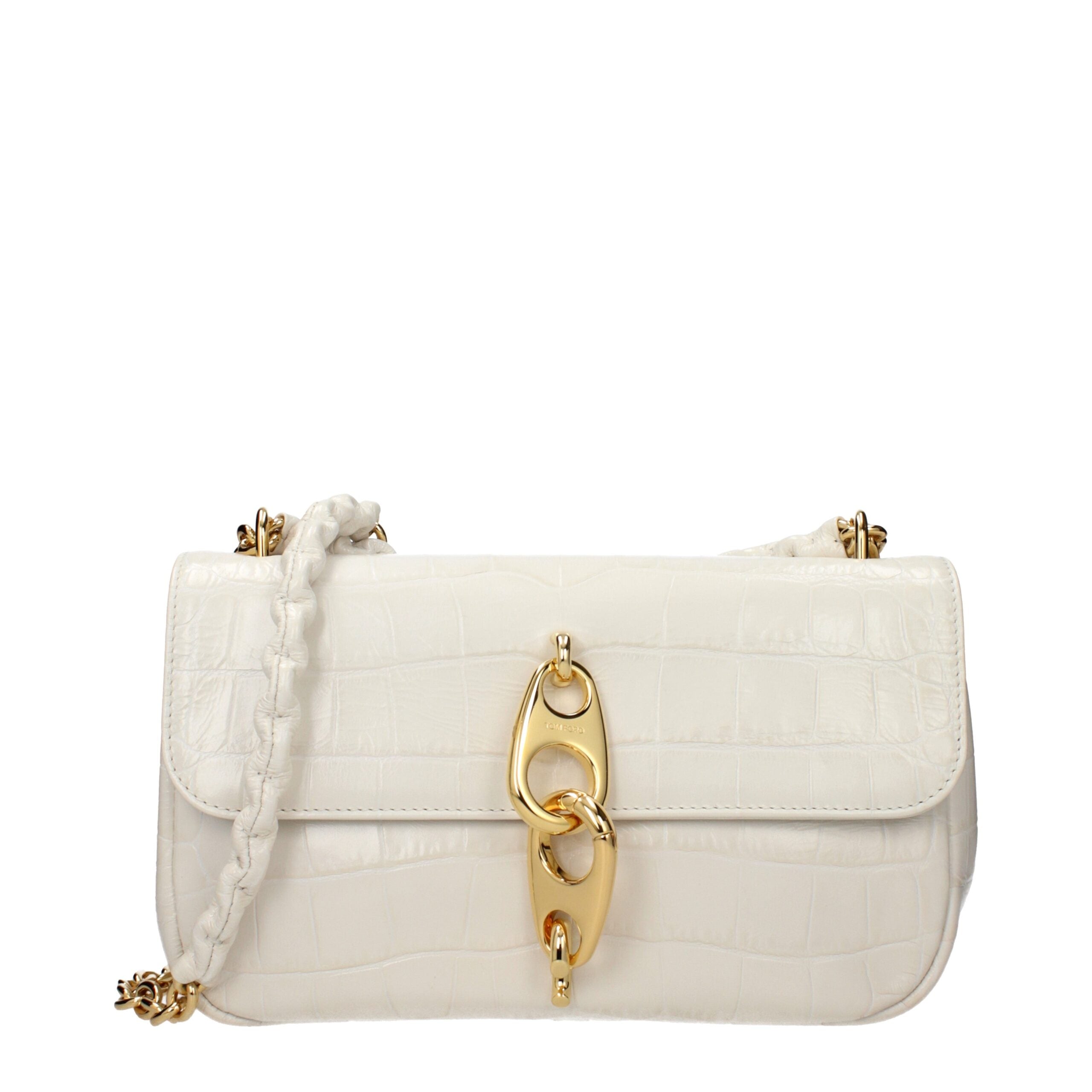 Tom Ford White Leather Shoulder Bag – Sculptural Purity with Iconic Gold Hardware