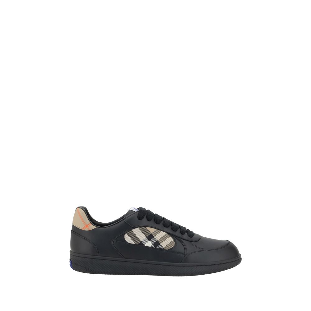 Burberry Leather Sneakers – Zwart Leer met Check Panel | Maison Martin