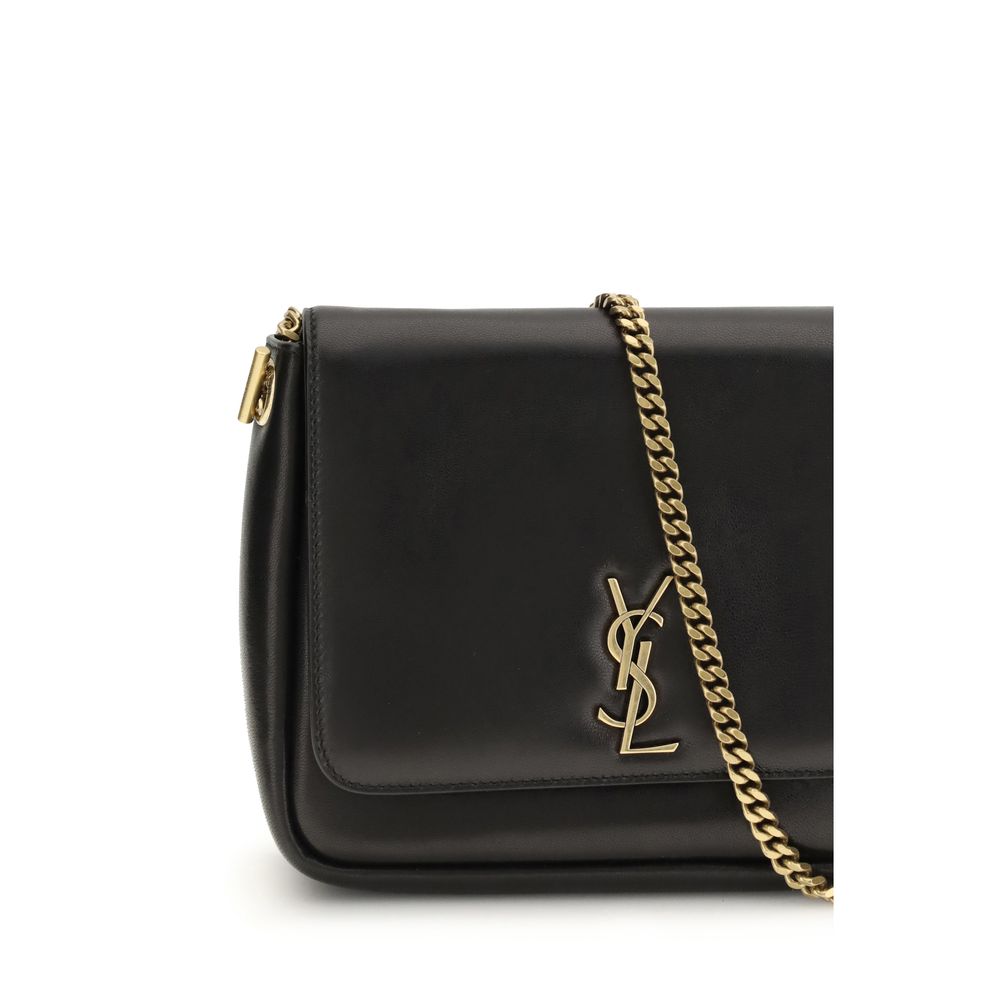 Saint Laurent Classic Leather Shoulder Bag – Black with Gold Chain