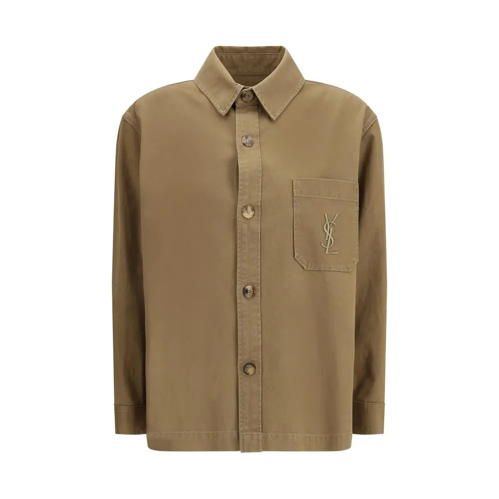 Saint Laurent Cassandre Overshirt – Green Cotton & Linen Gabardine Saint Laurent