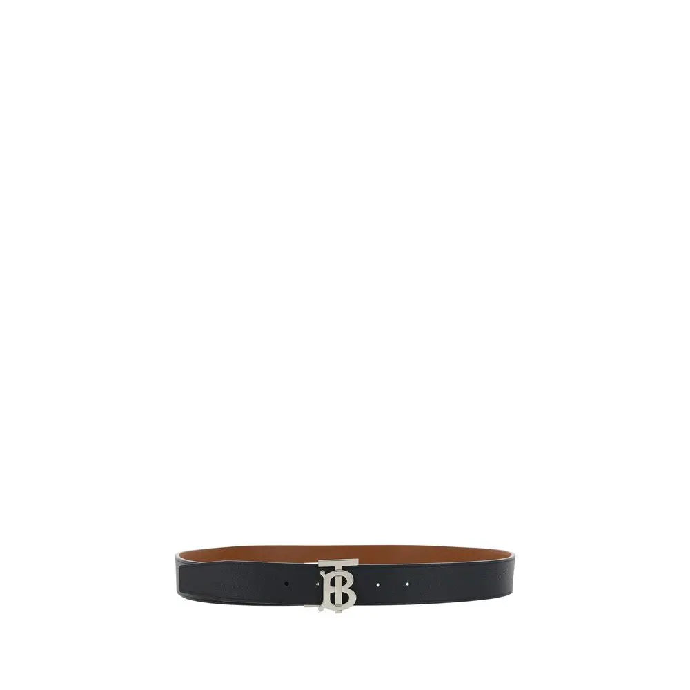 Burberry Black Grained Leather Belt with Silver Buckle Burberry