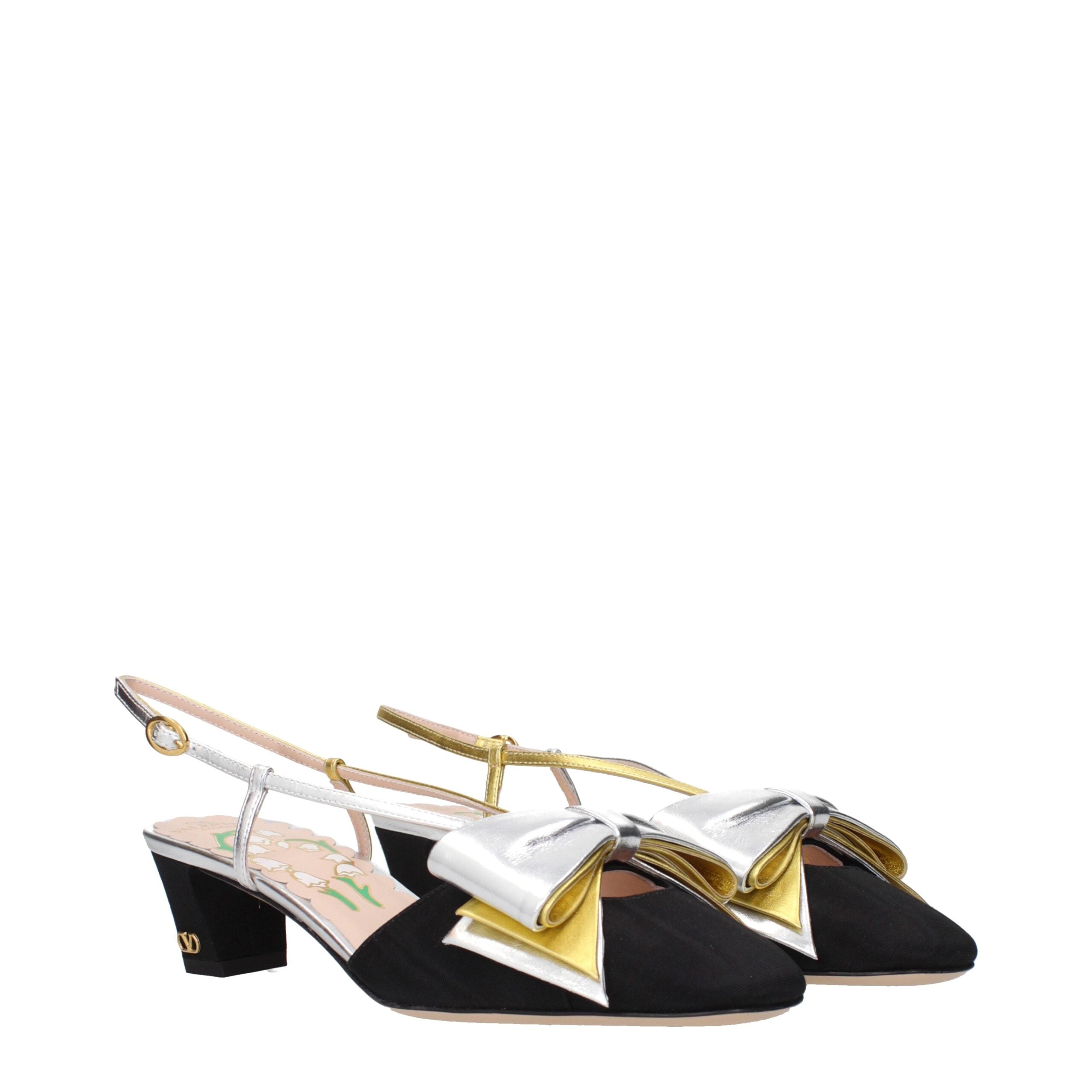 Valentino Garavani Mid Heel Slingback Pumps – Zwart met Metallic Details Valentino Garavani
