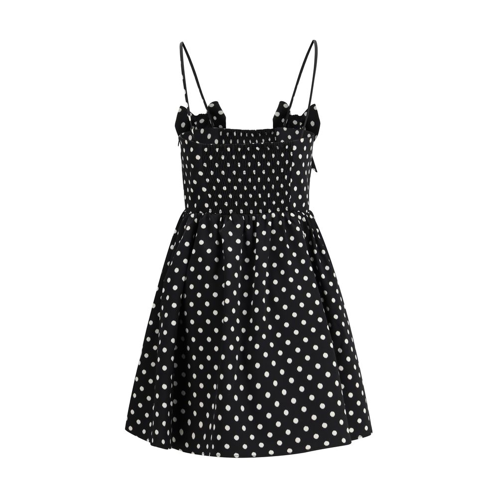 Ganni luxueuze polka-dot satijn elegante mini-jurk