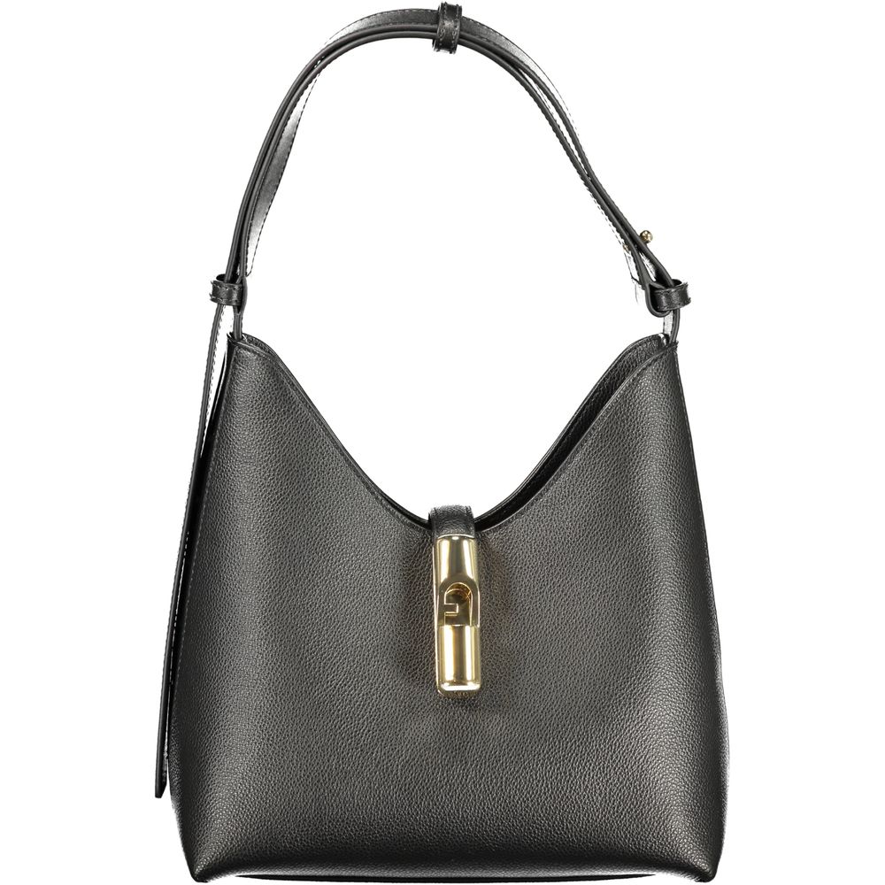 Furla Nero Leather Shoulder Bag with Gold Hardware Furla