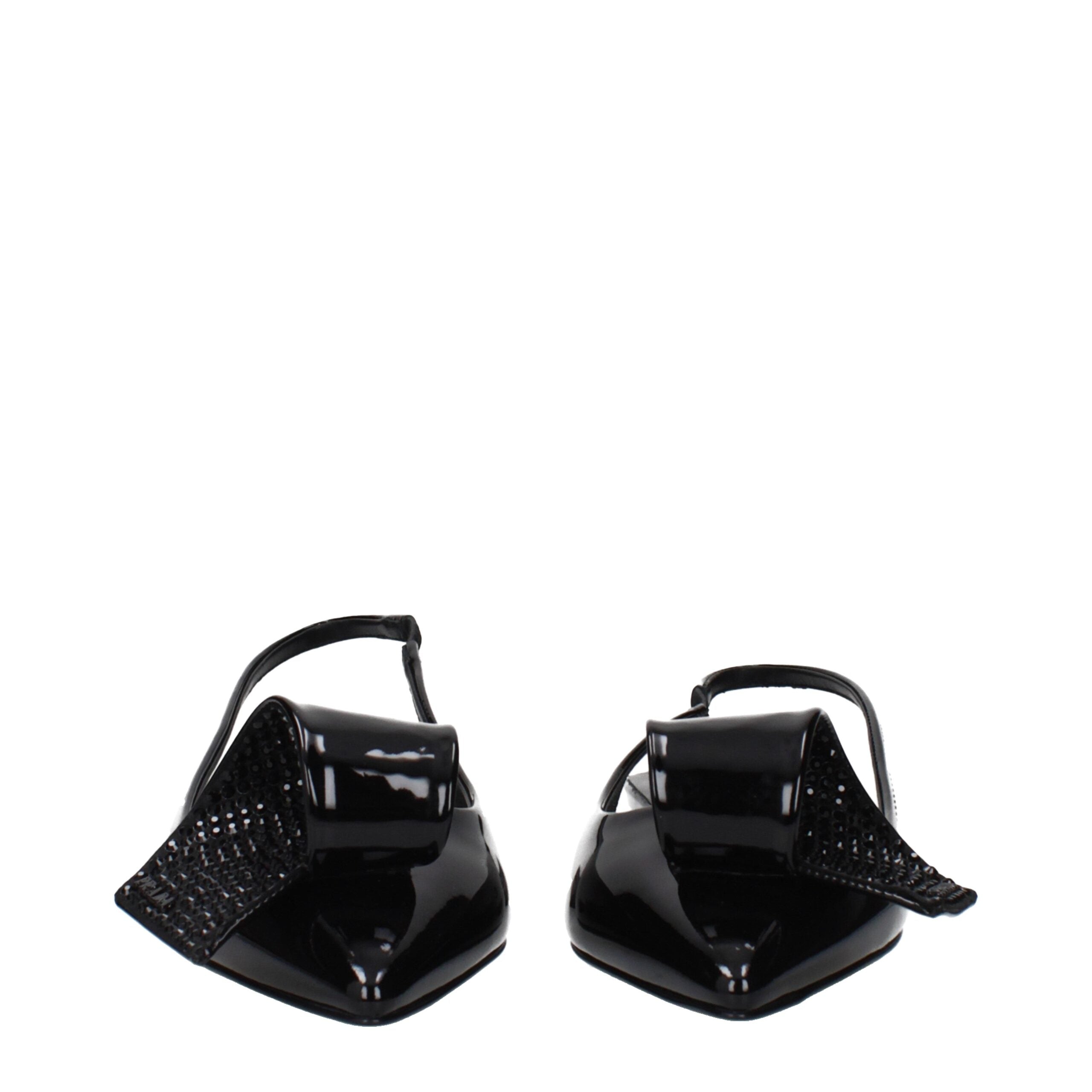 Prada signature patentleer espadrilles sandalen zwart