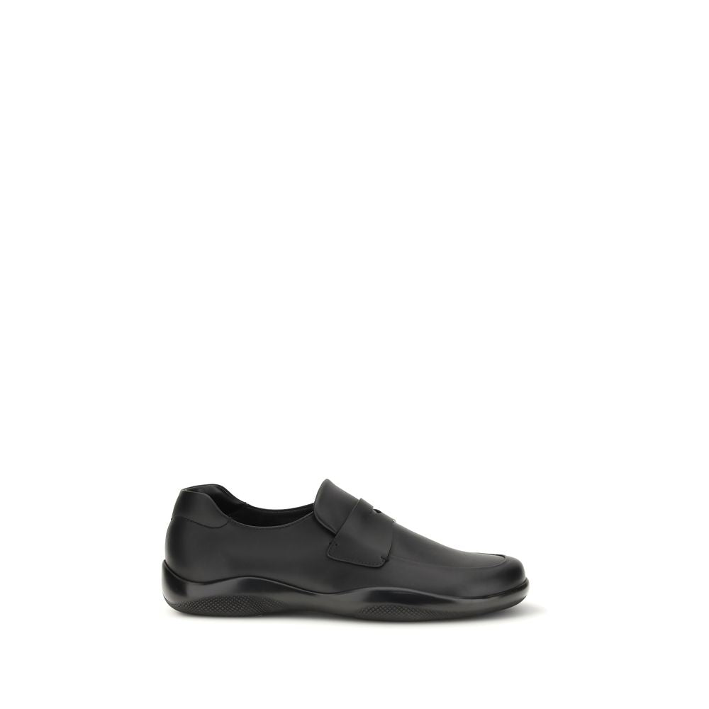 Prada Black Calf Leather Slip-On Loafers