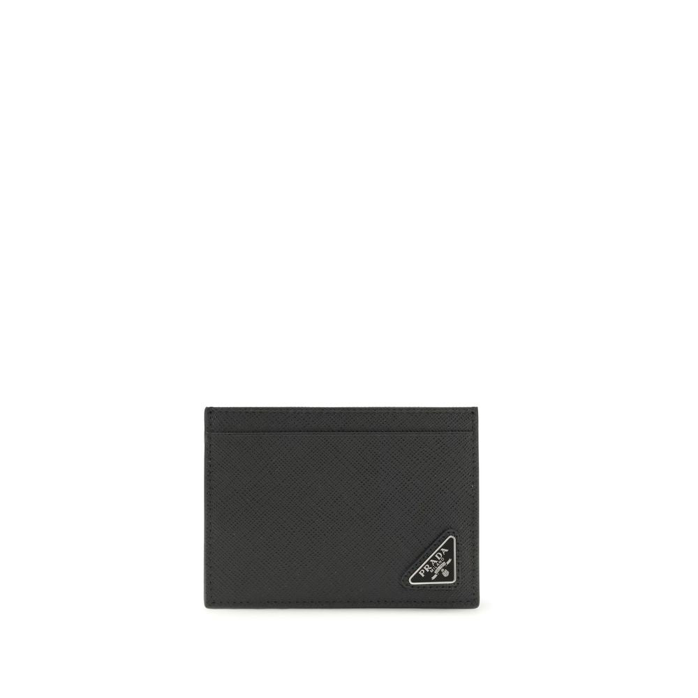 Prada Saffiano Leather Card Holder – Black with Enamel Triangle Logo